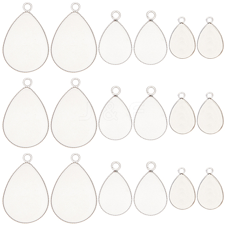 60Pcs 3 Styles 304 Stainless Steel Pendant Cabochon Settings STAS-SC0006-17-1