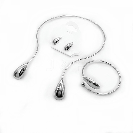 Teardrop Alloy Cuff Bangles & Stud Earrings & Choker Sets FS-WGA2D99-02-1