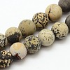Natural Dendritic Jasper Frosted Round Beads Strands G-O039-01-6mm-1