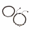 2Pcs 2 Style Natural Obsidian & Synthetic Hematite Braided Bead Bracelets Set with Cubic Zirconia Leopard BJEW-JB08119-02-4