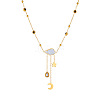304 Stainless Steel Pave Clear Cubic Zirconia with Natural White Shell Cloud with Moon Star Tassel Pendant Necklaces for Women FS-WG2EBDD-01-5