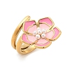 Flower 304 Stainless Steel Enamel Cuff Rings for Women RJEW-Z079-01G-4