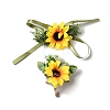 2Pcs 2 Style Sunflower Flower Silk Wrist and Flower Silk Brooch Sets AJEW-CP0004-60-1