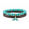 Natural Coconut & Synthetic Turquoise(Dyed) Beads Stretch Bracelets Set BJEW-JB07168-6