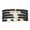 5Pcs 5 Style Natural Lava Rock & Pearl & Shell Star Beaded Stretch Bracelets Set BJEW-JB09495-03-3