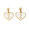 304 Stainless Steel Pave Natural White Shell Heart with Initial Slice Pendants STAS-R168-25G-Z-1