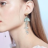 Glass Jellyfish with Shell Pearl Beaded Dangle Stud Earrings EJEW-TA00217-3