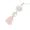 Nuggets Natural Rose Quartz & Glass Round Pendant Decorations HJEW-JM02123-03-4