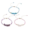 3Pcs 3 Style Natural Mixed Gemstone Chips & Glass Seed Braided Bead Bracelets Sets BJEW-JB09573-1