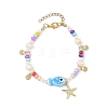 Ocean 304 Stainless Steel Starfish Shell Shape Charm Bracelets BJEW-JB14275-3