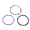 3Pcs Natural Amethyst & Dyed Malaysia Jade & Lavender Amethyst Round Beaded Stretch Bracelets for Women BJEW-JB12835-4