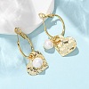 Heart Brass & Natural Pearl Hoop Earrings EJEW-Z159-03G-1