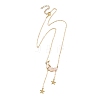Natural Rose Quartz Chip Beads Moon Pendant Brass Cable Chain Necklaces for Women NJEW-TA00257-03-3