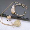 Wire Wrapped Nuggets Natural Yellow Quartz Pendant Necklace & Cuff Bangle & Rings Sets FS-WG99384-03-2