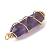 3Pcs 3 Styles Natural Amethyst Copper Wire Wrapped Pointed Pendants PALLOY-JF02460-02-4