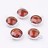 Silver Color Plated Brass Glass Flat Round Charms GLAA-M003-A-11S-1