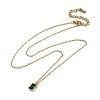 304 Stainless Steel Fern Green Rhinestone Rectangle Pendant Cable Chain Necklaces NJEW-U026-01G-4