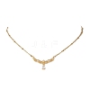 Brass Pave Clear Cubic Zirconia Angel Wings Pendant 304 Stainless Steel Satellite Chain Necklaces for Women NJEW-JN05936-2
