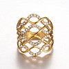 Criss Cross Ring Golden Tone Chic Lady's 316 Stainless Steel Rhinestone Wide Band Finger Rings RJEW-J066-71-17mm-1