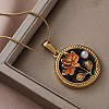 316 Surgical Stainless Steel Enamel with Imitation Pearl Flat Round with Flower Pendant Necklaces for Women AK2795-4