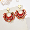 Flat Round 304 Stainless Steel Glass Seed Beads Dangle Stud Earrings FS-WG93AED-06-1