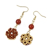 Natural Red Jasper & Carnelian and Shell Pearl Braided Dangle Earrings EJEW-MZ00789-02-4