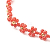 Glass Seed Beaded Flower Necklace with Alloy Enamel Bee Charm NJEW-JN03817-05-4