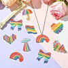 14Pcs 7 Shapes Rainbow Style Printed Acrylic Glitter Powder Pendants OACR-CJ0001-93-6