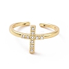 Clear Cubic Zirconia Cross Open Cuff Ring RJEW-G283-05G-2