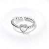 Heart Brass Micro Pave Cubic Zirconia Cuff Bangles & Rings Sets for Women SJEW-R002-05P-03-2