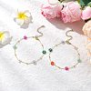 Brass & Glass Beaded Flower Link Chains Anklets AJEW-AN00730-1