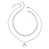 Natural Dyed Malaysia Jade Round Bead 304 Stainless Steel Moon Pendant Double Layer Necklaces for Women NJEW-JN05482-4