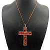 Eco-friendly Zinc Alloy & Natural Chip Red Jasper Handmade Cross Pendant Cord Necklaces for Women Men RL5831-1-1