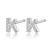 Anti-Tarnish Rhodium Plated 925 Sterling Silver Initial Letter Stud Earrings HI8885-11-1