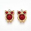 Natural Red Jasper and Ruby Rhinestone Owl Charms STAS-T064-66G-1