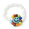 Flower with Smiling Face Acrylic & Glass Seed Stretch Ring for Women RJEW-TA00069-2