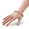 Imitation Green Quartz Glass & Natural Pearl & Brass Flower Beaded Stretch Bracelet for Women BJEW-JB09006-3