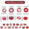 90Pcs 15 Styles Red Series Transparent Resin European Beads RPDL-SP0001-06-2