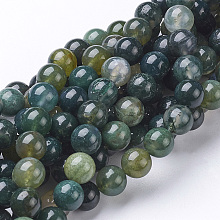 Natural Moss Agate Round Bead Strands G-N0120-30-8mm