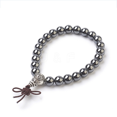 Non-Magnetic Synthetic Round Hematite Stretch Bracelets BJEW-JB03845-03-1