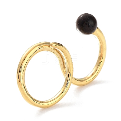 Natural Tiger Eye Double Rings RJEW-B046-01G-01-1