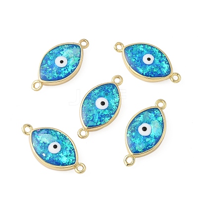 Brass Synthetic Opal Evil Eye Connector Charms G-P579-01B-G-1