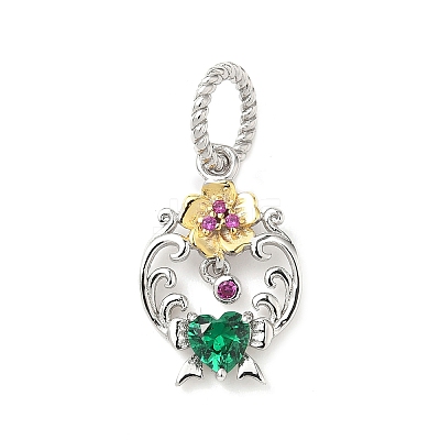 925 Sterling Silver Pave Green Cubic Zirconia Flower Pendants STER-G047-01B-1
