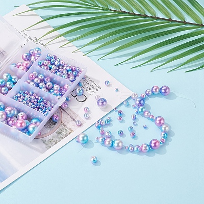 497Pcs 5 Style Rainbow ABS Plastic Imitation Pearl Beads OACR-YW0001-07C-1
