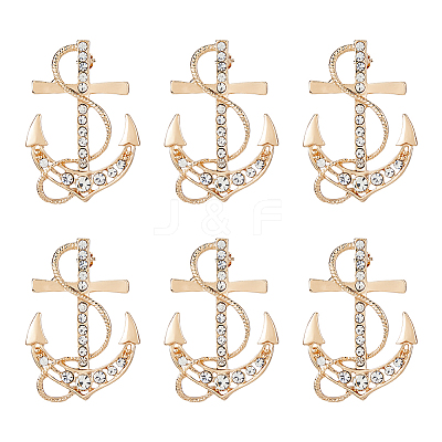6Pcs Anchor Alloy Rhinestone Lapel Pins for Backpack Clothes JEWB-FH0002-73KCG-1