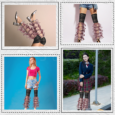 Polyester Ruffle Layered Patchwork Leg Sleeves AJEW-WH20042-75C-1