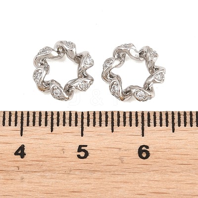 Twist Brass Clear Cubic Zirconia European Beads KK-B186-08P-1