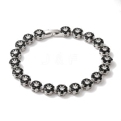 Rack Plating Brass Pave Cubic Zirconia Flower Link Chain Bracelets for Women BJEW-A018-03P-04-1