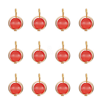 12Pcs Brass & Glass Imitation Cat Eye Round Charms PALLOY-TAC0237-05-1