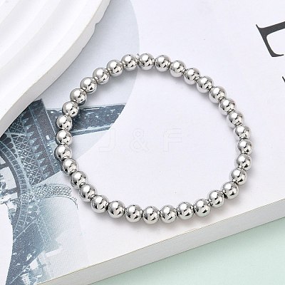 Brass Round Beaded Stretch Bracelets for Men Women BJEW-B148-05D-P-1